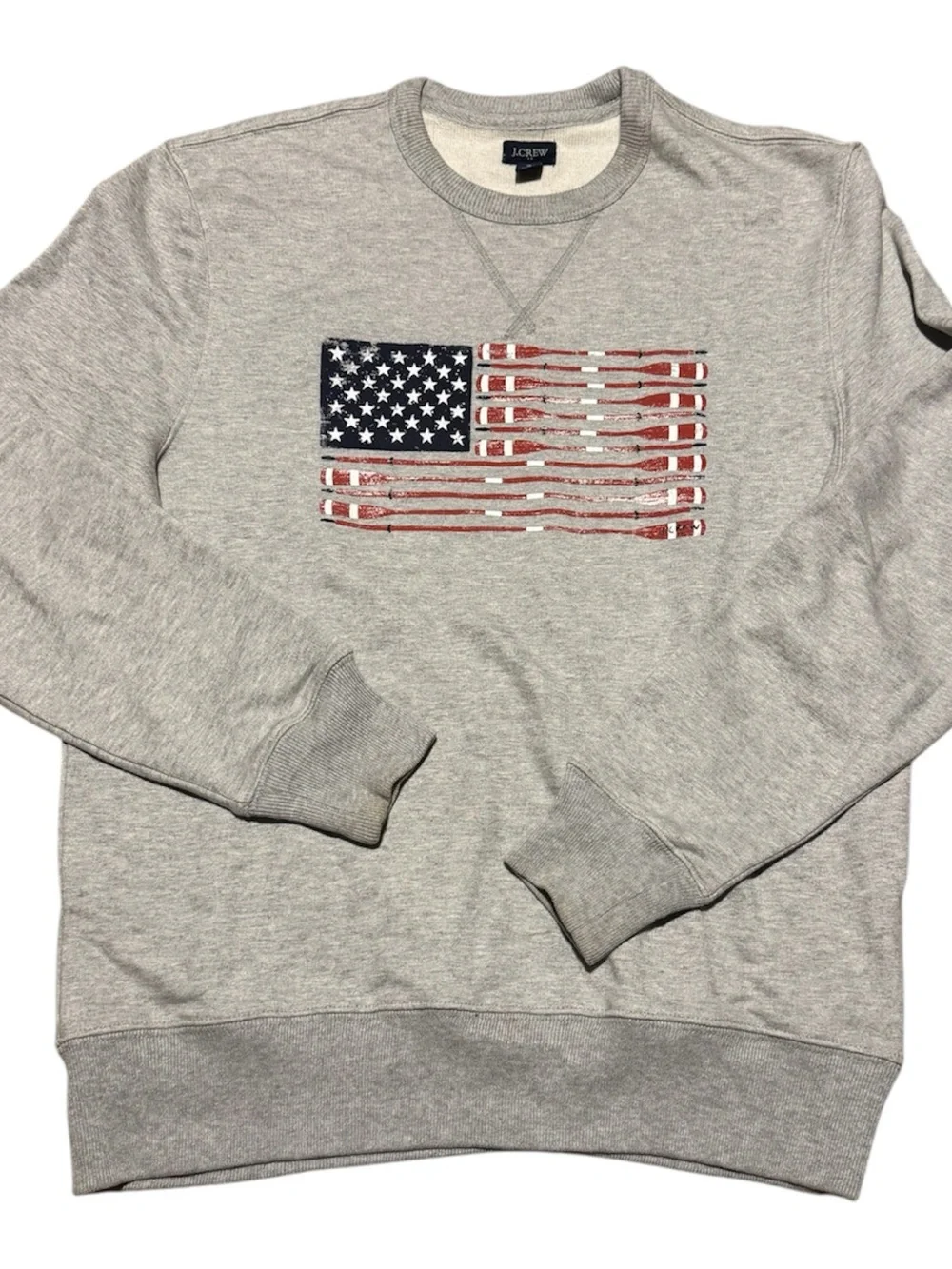 J. Crew Gray Crewneck Men Sweatshirt Oar American Flag Size Small Cotton